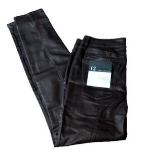 White House Black Market HR AM coated cabernet brown high rise pants NWT size 12